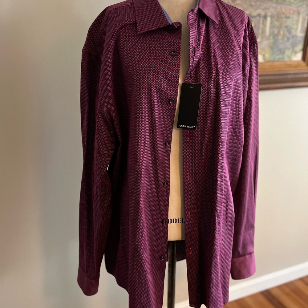 Men's Button Down Dress Shirt Dark Pink Park West NWT - size XXL